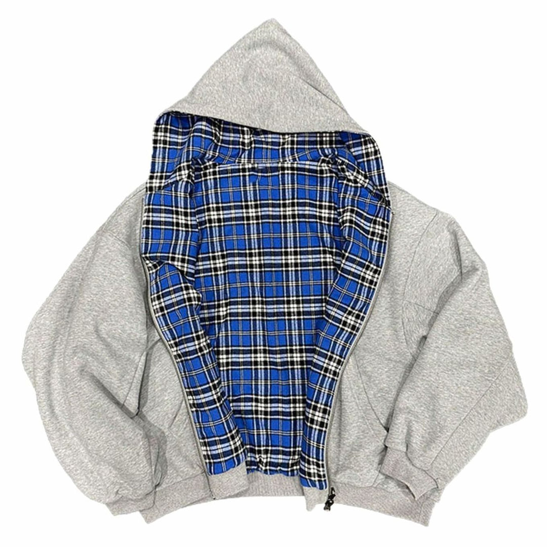 Men's Padded Hooded Bomber Jacket Plaid-Lined Full-Zip