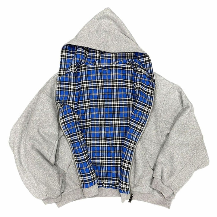 Men's Padded Hooded Bomber Jacket Plaid-Lined Full-Zip