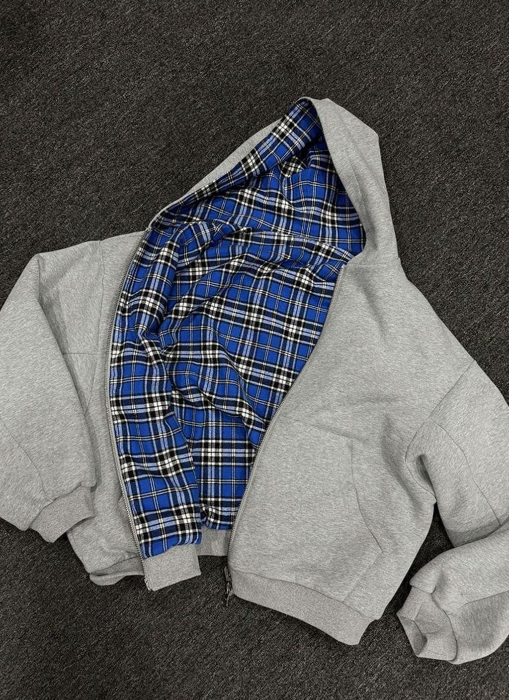 Men's Padded Hooded Bomber Jacket Plaid-Lined Full-Zip - Gray