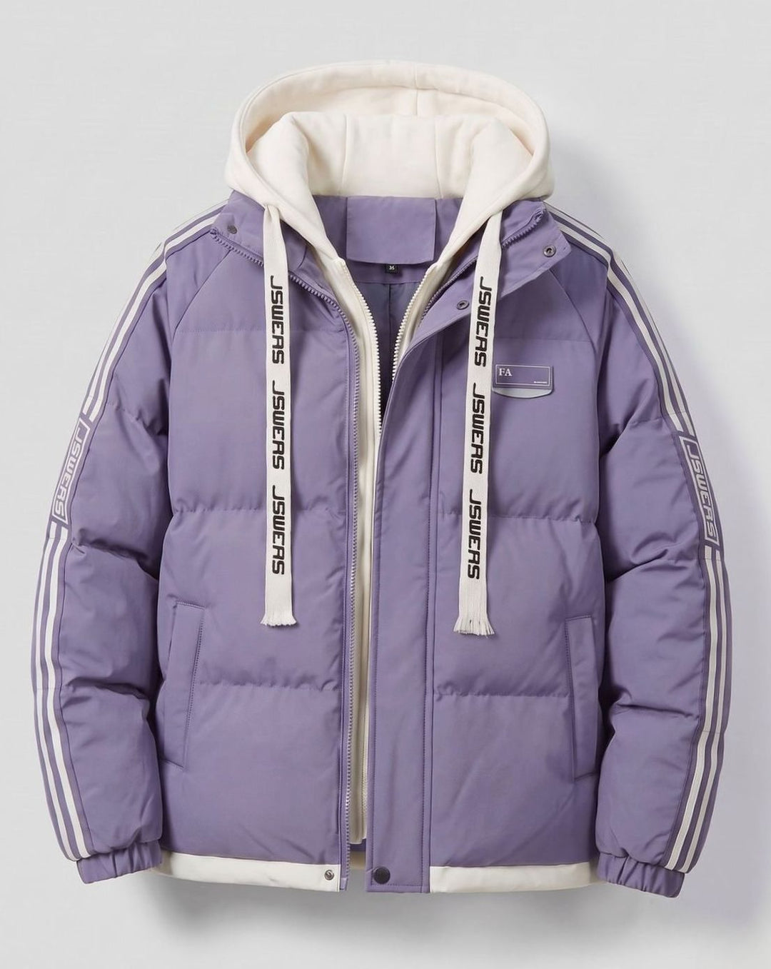 Men's Padded Hooded Parka Striped Sleeve Winter Jacket - Mist Violet