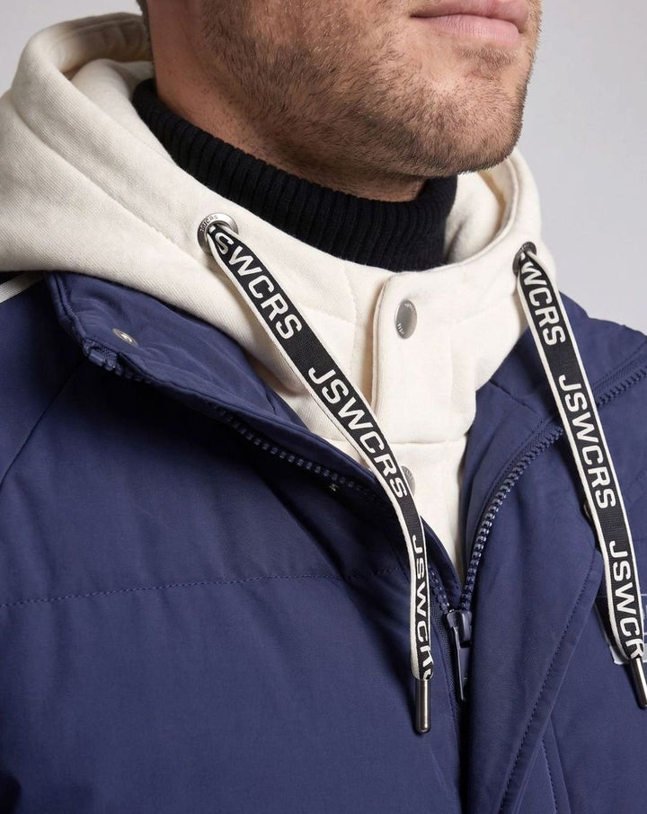 Men's Padded Hooded Parka Striped Sleeve Winter Jacket