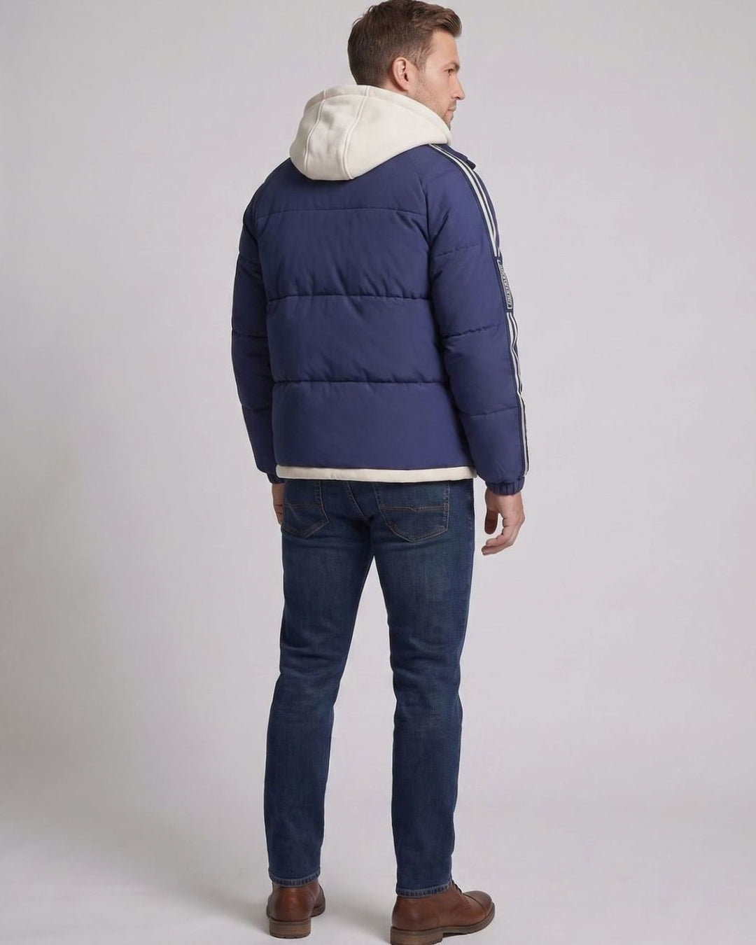 Men's Padded Hooded Parka Striped Sleeve Winter Jacket