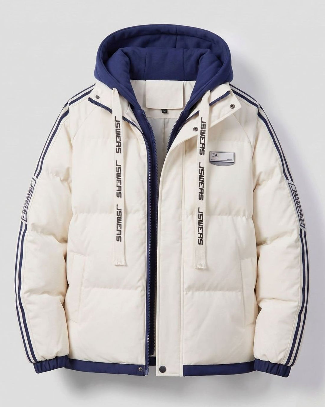 Men's Padded Hooded Parka Striped Sleeve Winter Jacket - Apricot