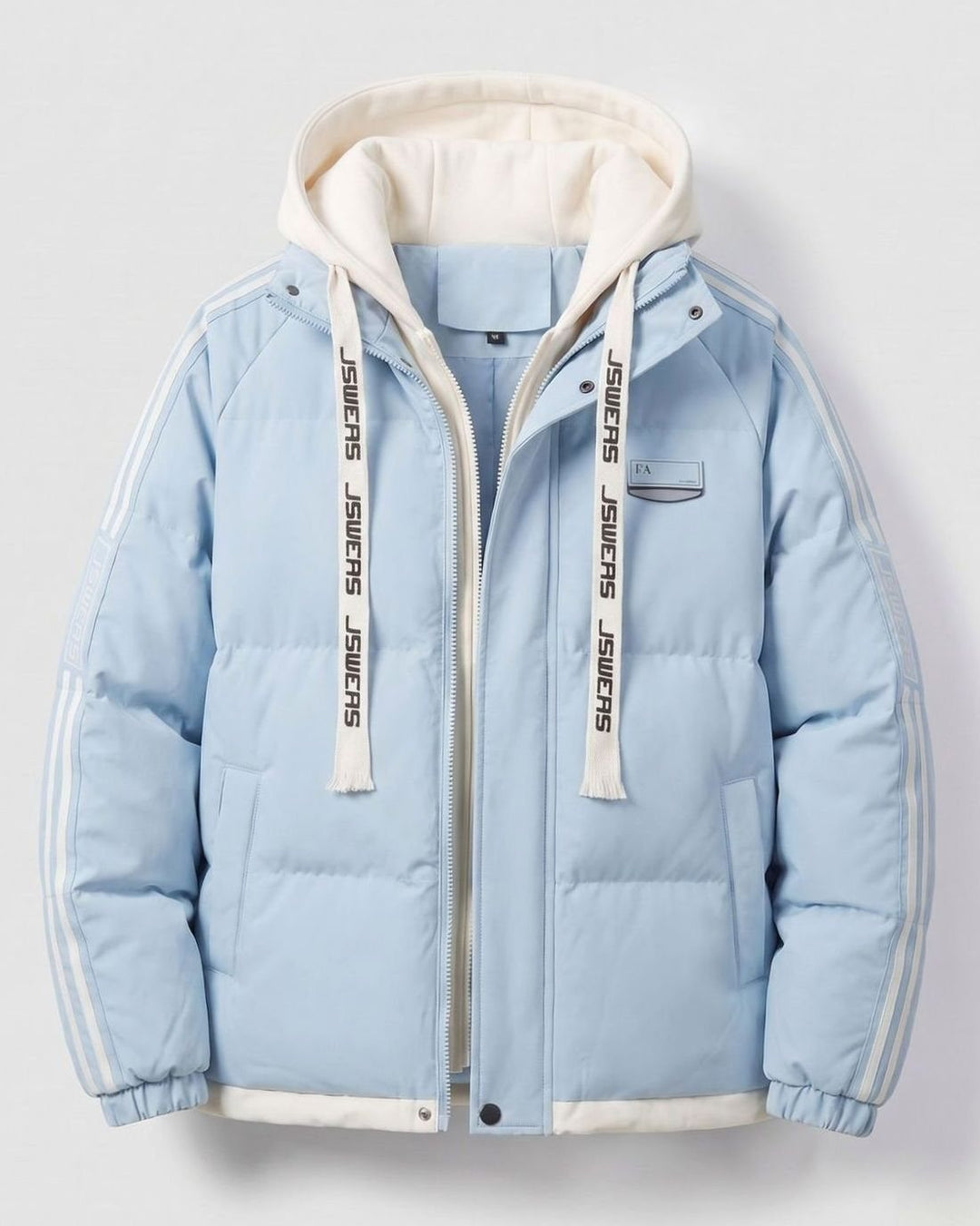 Men's Padded Hooded Parka Striped Sleeve Winter Jacket - Glacier Blue