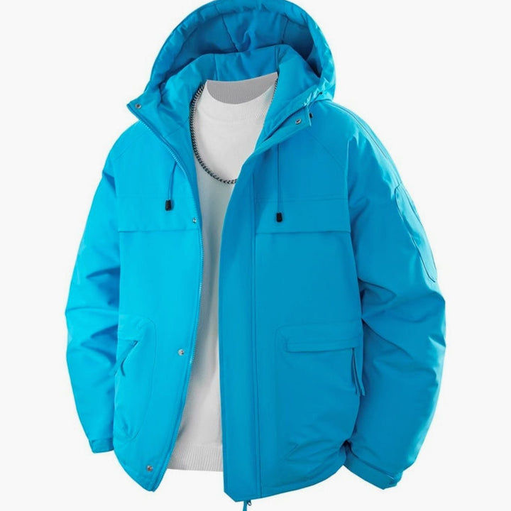 Men's Padded Hooded Parka Winter Jacket Zip Pockets - Glacier Blue
