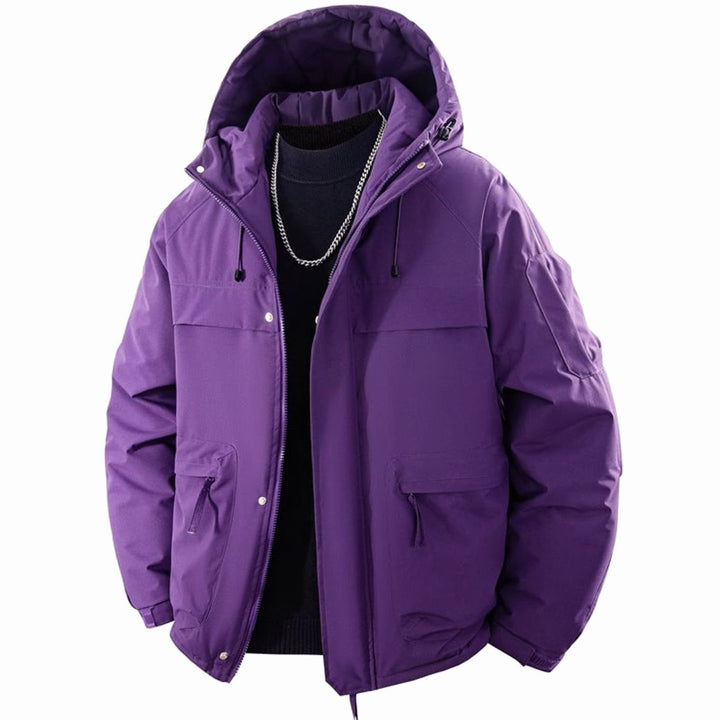 Men's Padded Hooded Parka Winter Jacket Zip Pockets - Night Dark Violet
