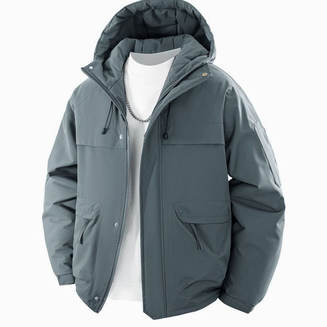 Men's Padded Hooded Parka Winter Jacket Zip Pockets