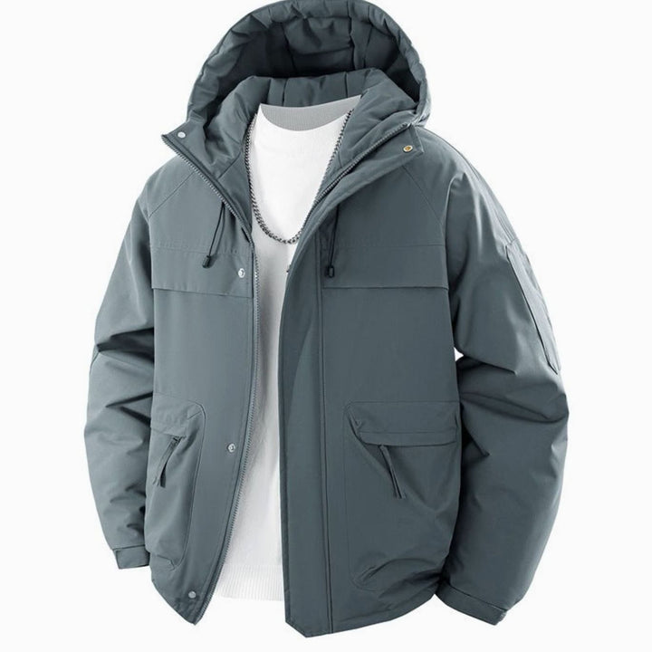 Men's Padded Hooded Parka Winter Jacket Zip Pockets