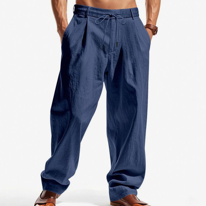 Men's Pleated Tapered Chino Pants Drawstring Elastic Waist