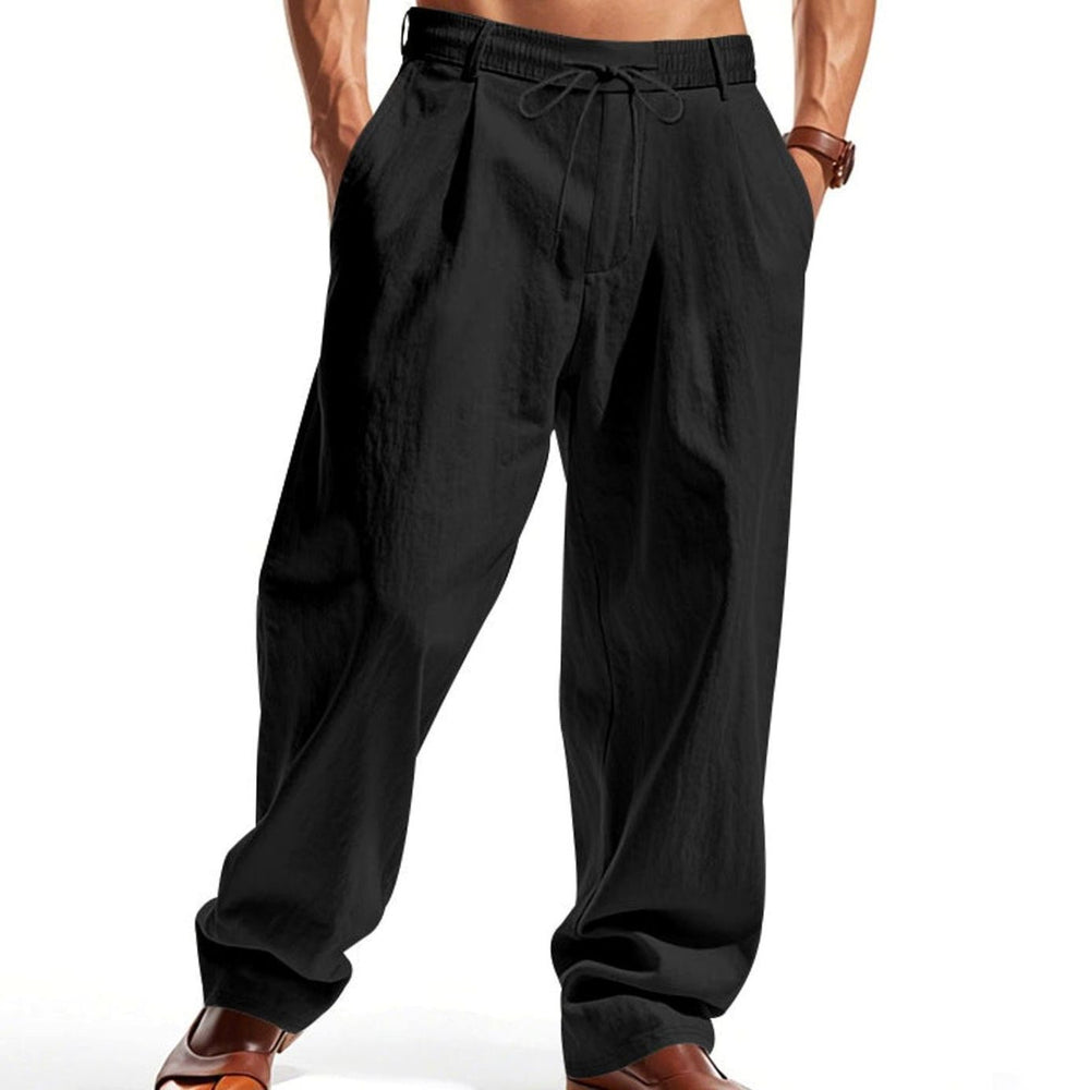 Men's Pleated Tapered Chino Pants Drawstring Elastic Waist