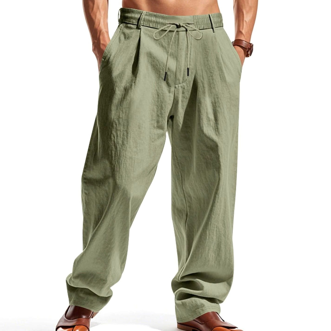 Men's Pleated Tapered Chino Pants Drawstring Elastic Waist