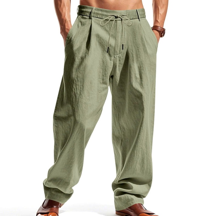 Men's Pleated Tapered Chino Pants Drawstring Elastic Waist