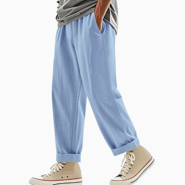 Men's Pleated Tapered Chino Pants Drawstring Elastic Waist - Light Blue