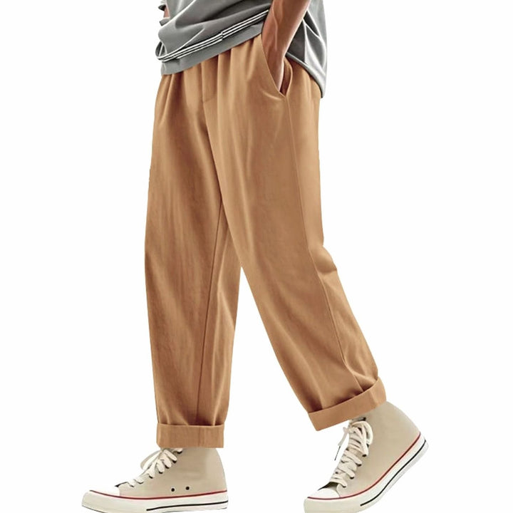 Men's Pleated Tapered Chino Pants Drawstring Elastic Waist - Ochre