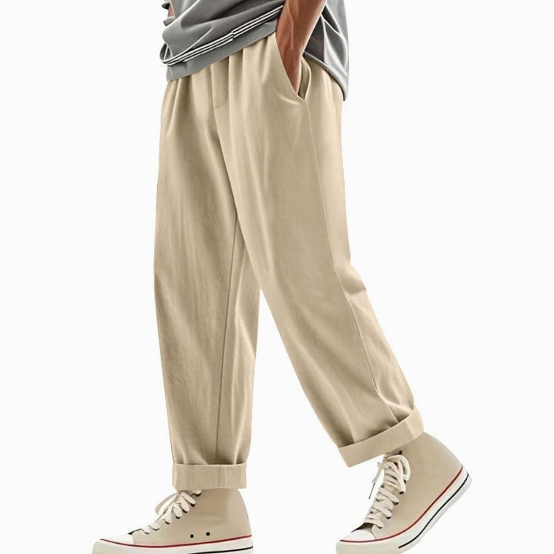 Men's Pleated Tapered Chino Pants Drawstring Elastic Waist - Khaki