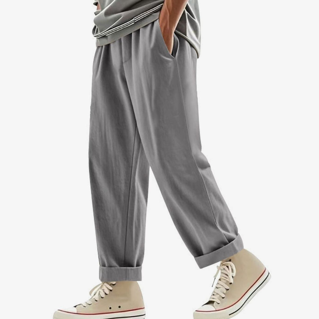 Men's Pleated Tapered Chino Pants Drawstring Elastic Waist - Gray