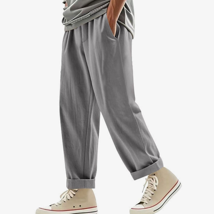 Men's Pleated Tapered Chino Pants Drawstring Elastic Waist - Gray