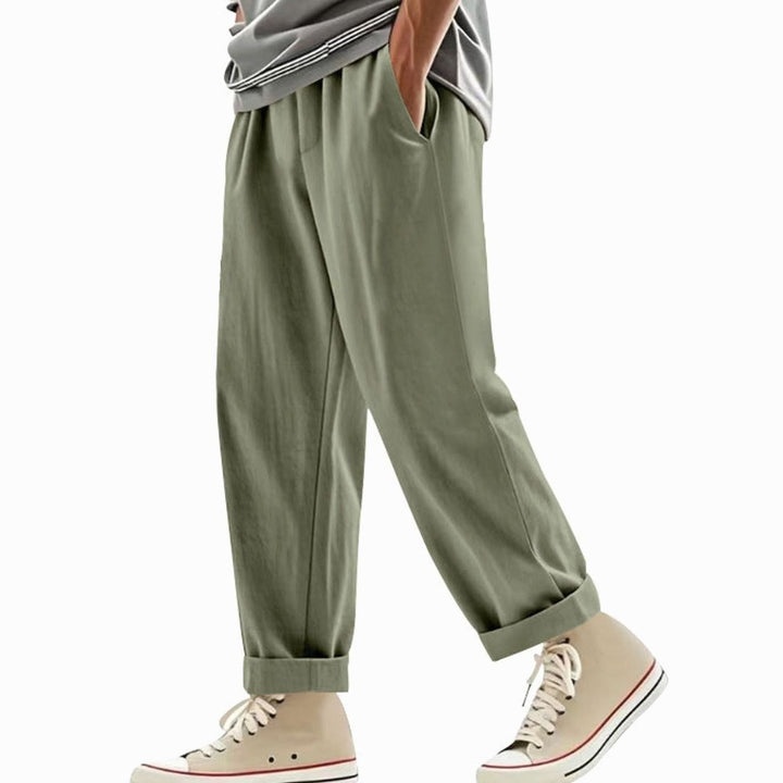 Men's Pleated Tapered Chino Pants Drawstring Elastic Waist - Olive Green