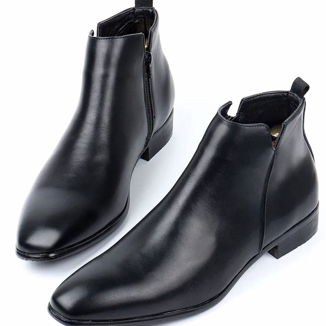 Men's Pointed-Toe Side-Zip Faux Leather Chelsea Boots - Black