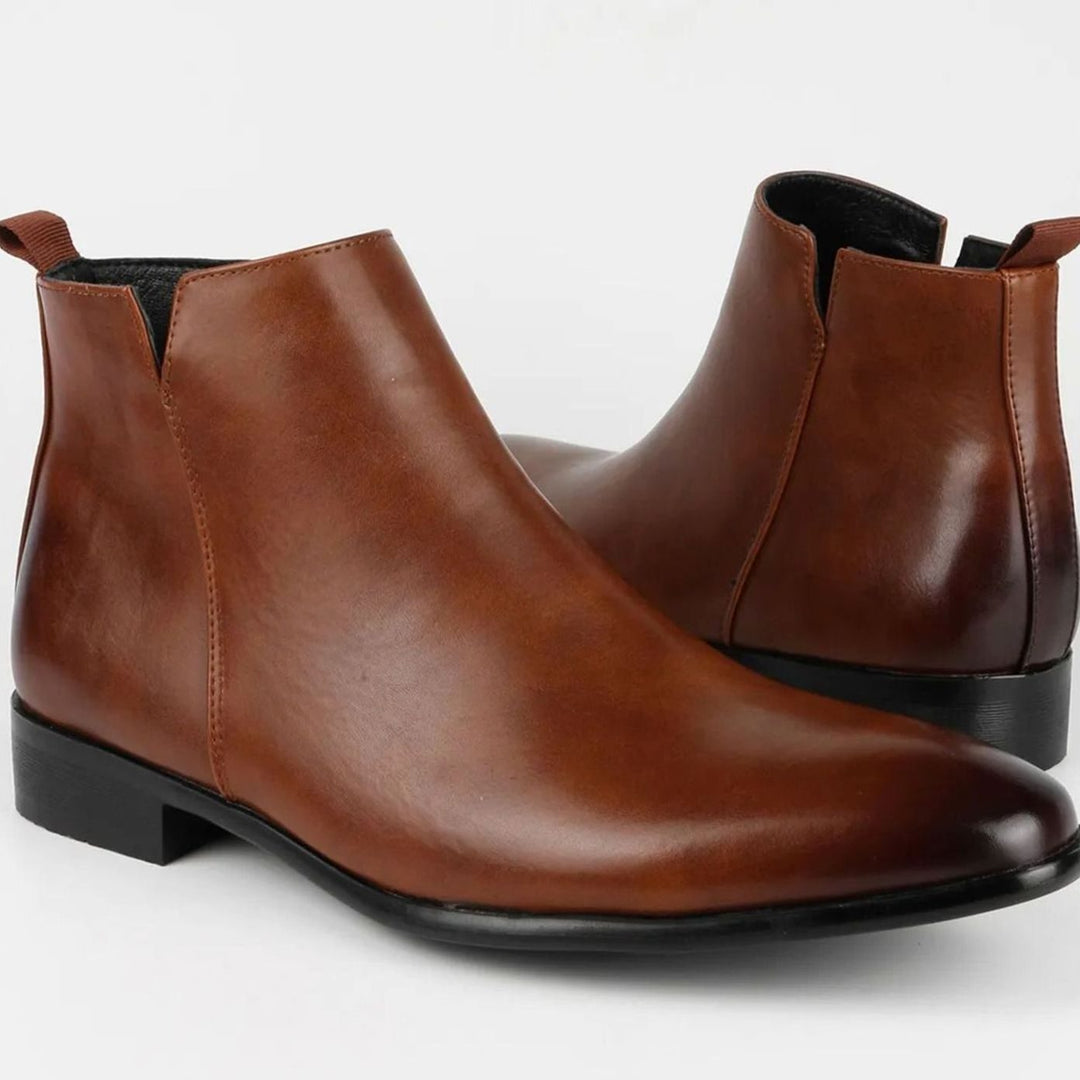 Men's Pointed-Toe Side-Zip Faux Leather Chelsea Boots - Brown