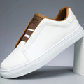 James | Men's Premium White Leather Slip-On Loop-Lace Sneakers