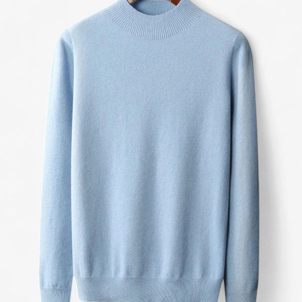 Men's Pure Wool Mock-Neck Pullover Sweater - Sky Blue