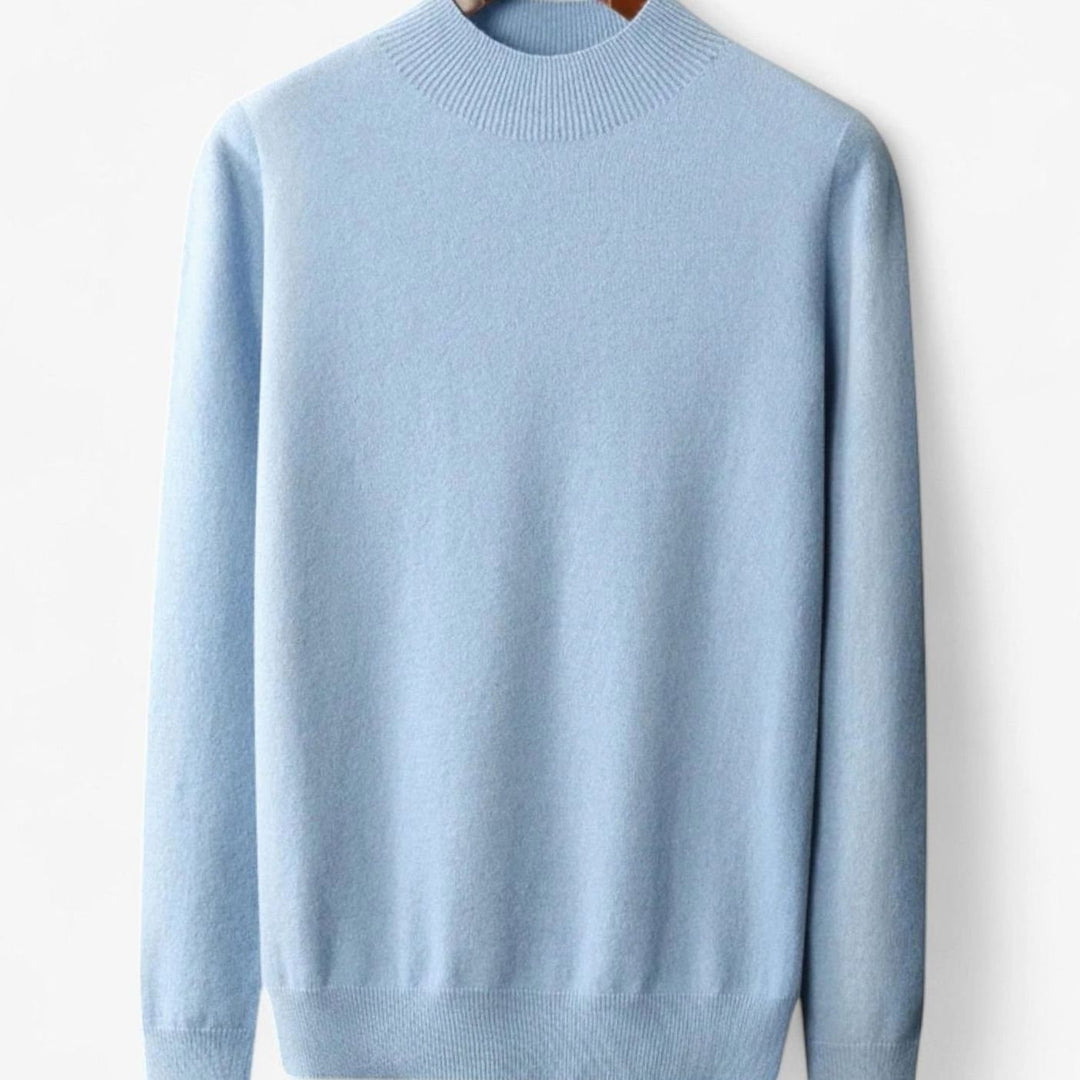 Men's Pure Wool Mock-Neck Pullover Sweater - Sky Blue