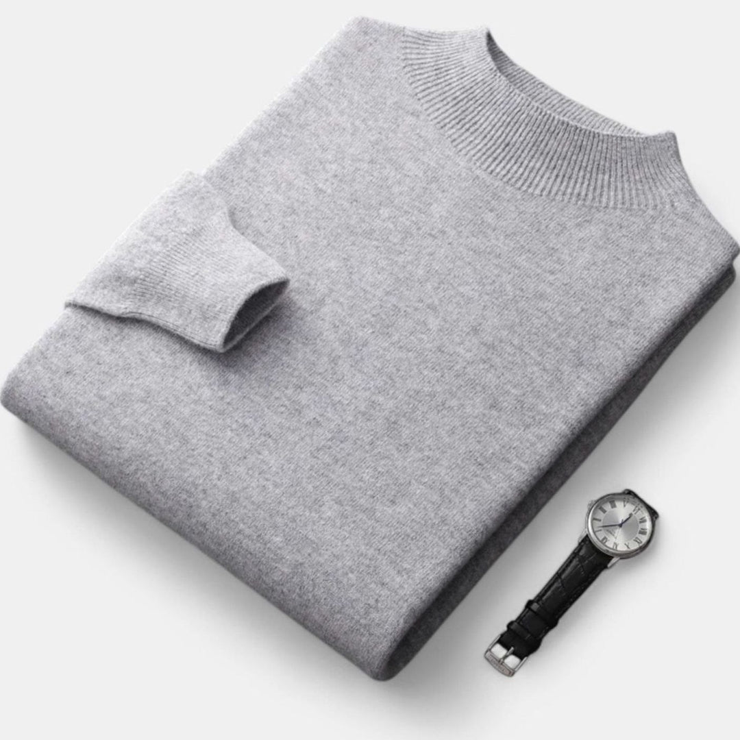 Men's Pure Wool Mock-Neck Pullover Sweater - Grey