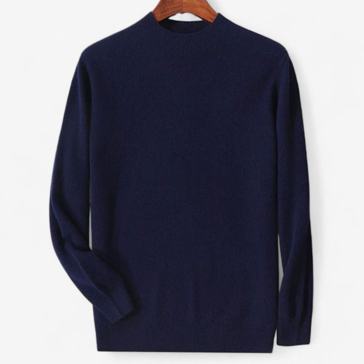 Men's Pure Wool Mock-Neck Pullover Sweater - Navy