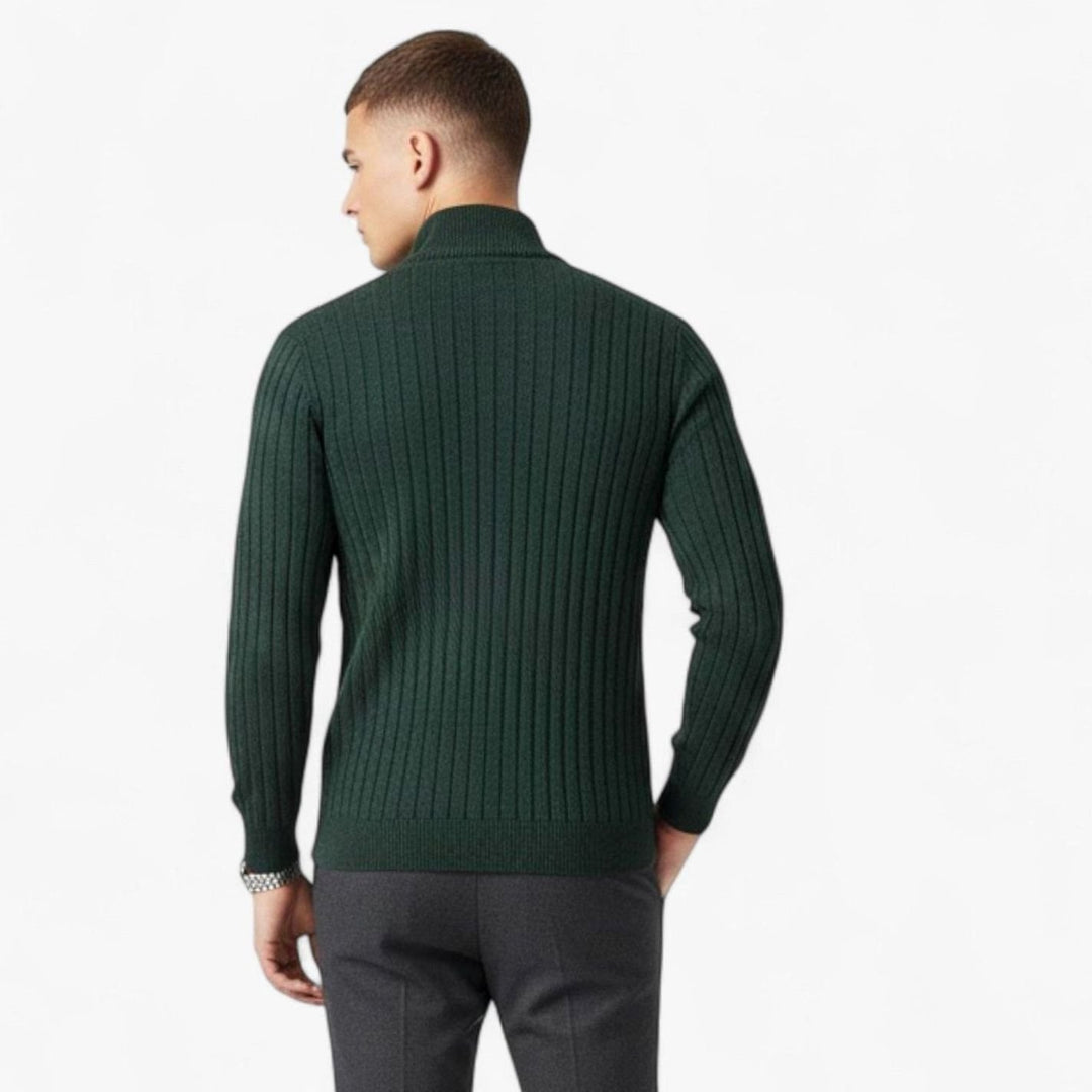 Men's Quarter-Zip Ribbed Knit Sweater Stand Collar