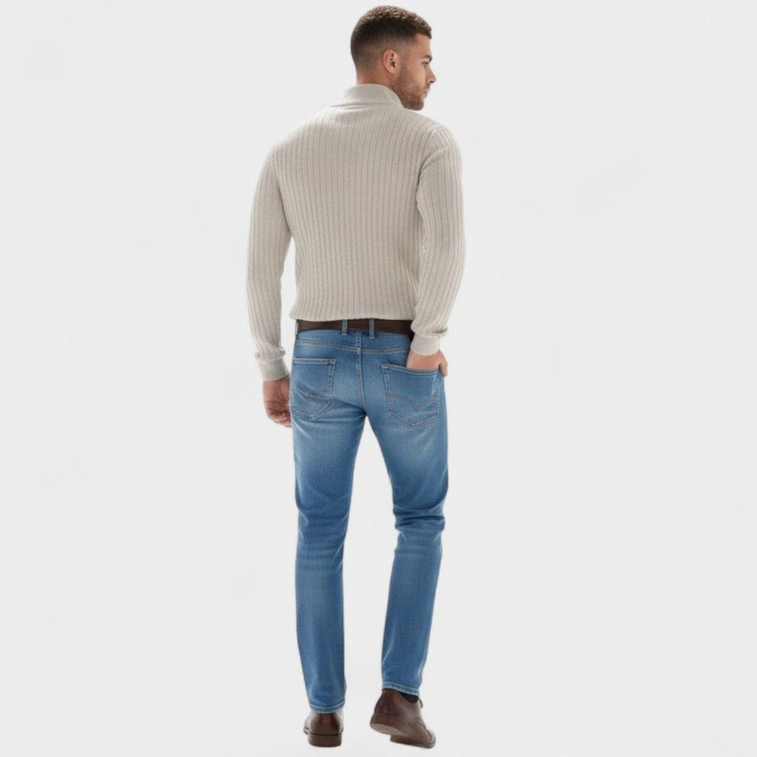 Men's Quarter-Zip Ribbed Knit Sweater Stand Collar