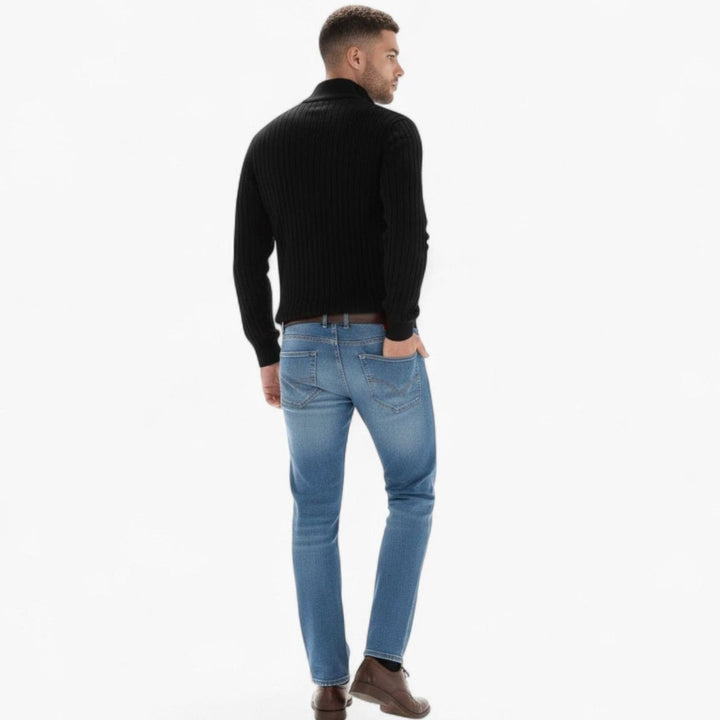 Men's Quarter-Zip Ribbed Knit Sweater Stand Collar