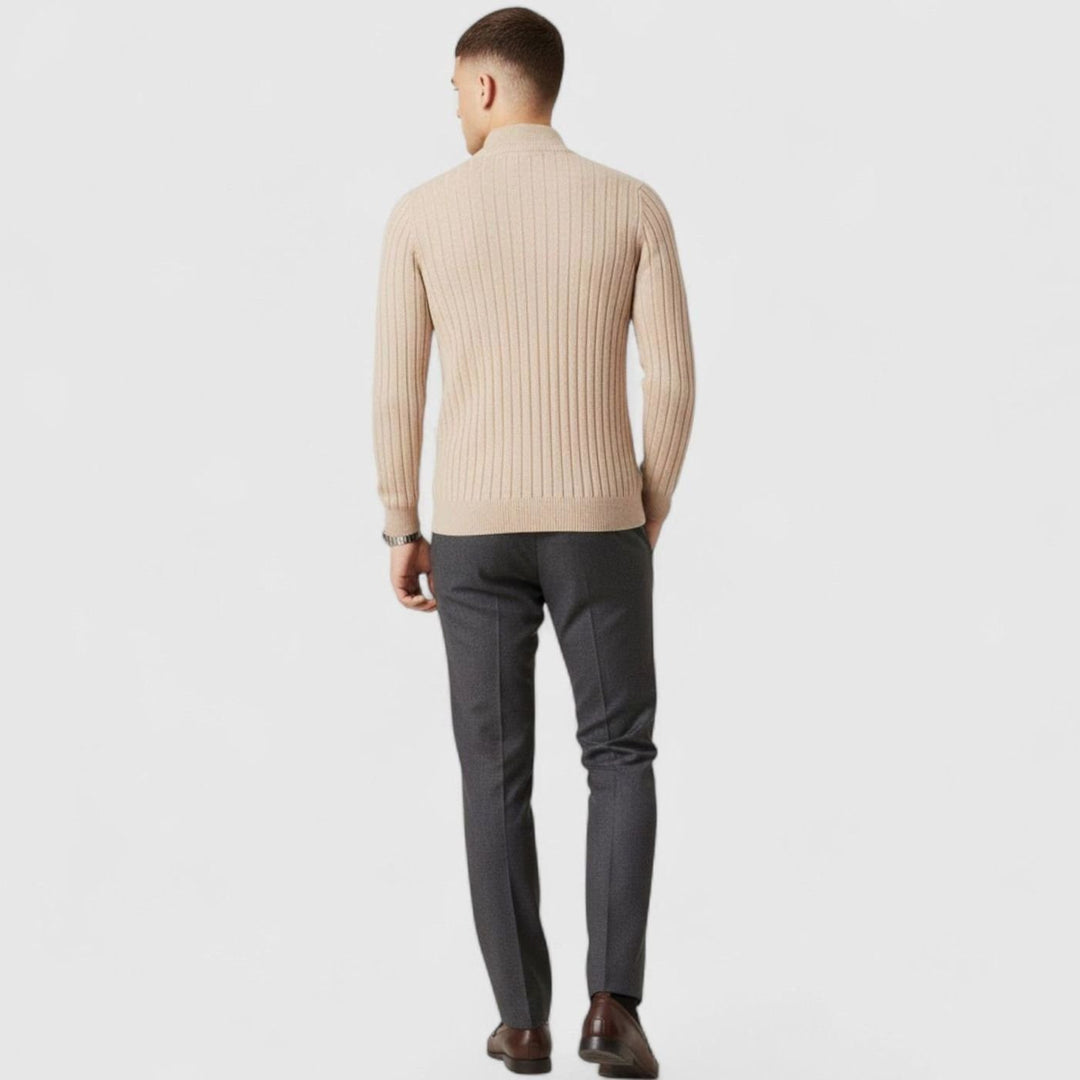 Men's Quarter-Zip Ribbed Knit Sweater Stand Collar