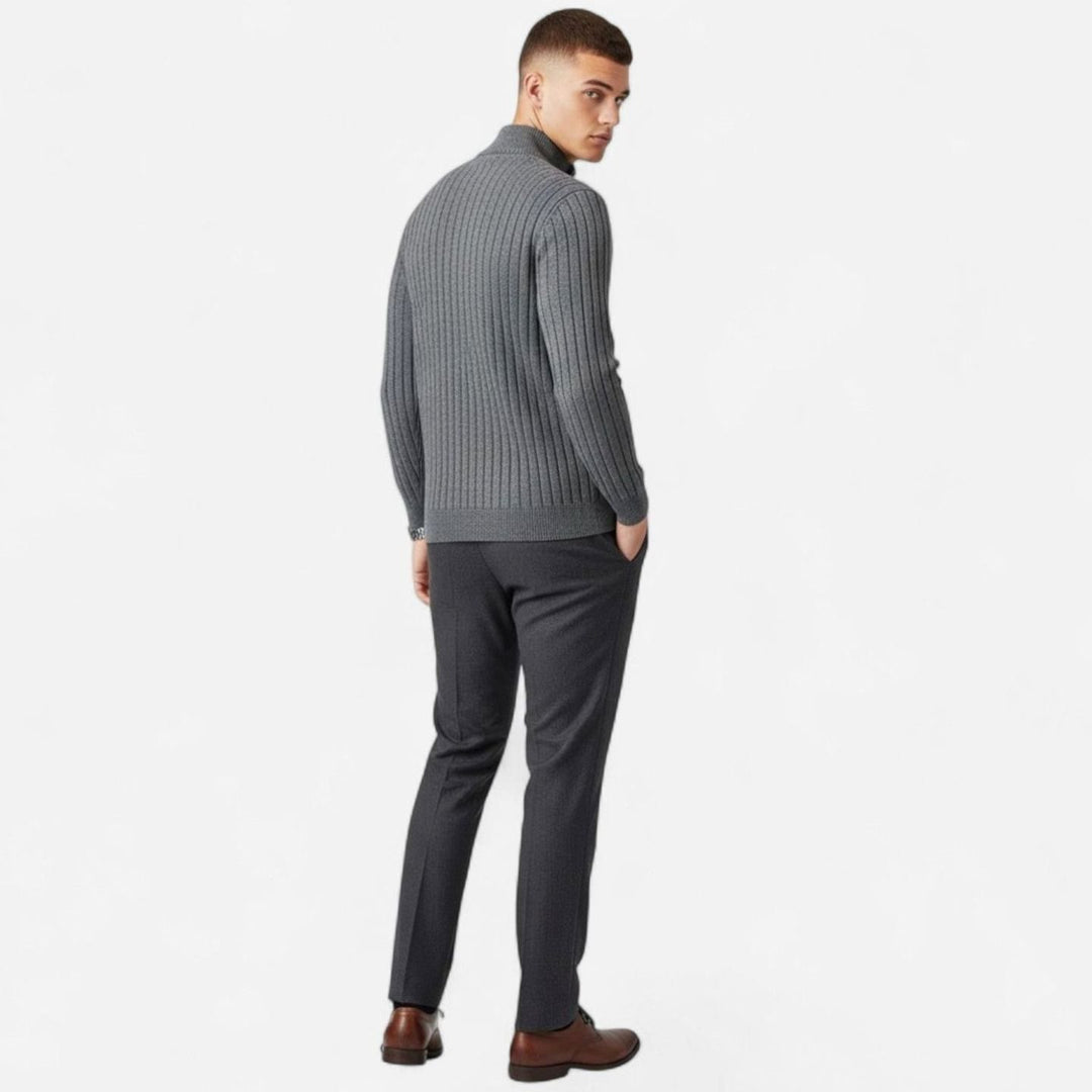 Men's Quarter-Zip Ribbed Knit Sweater Stand Collar
