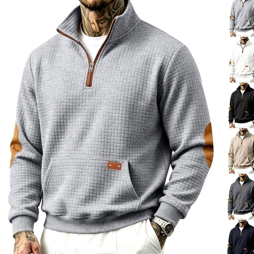 Men's Quarter-Zip Waffle-Knit Fleece Pullover Sweatshirt, Light Gray
