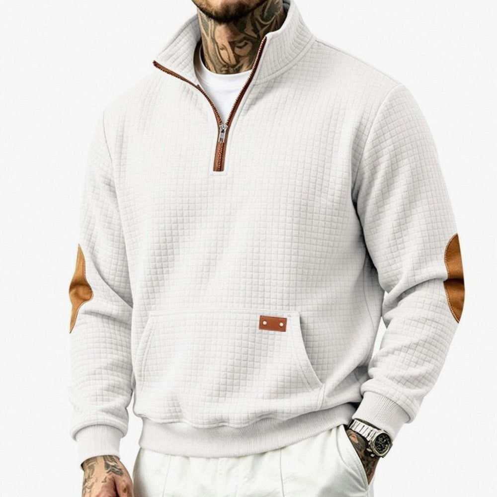 Men's Quarter-Zip Waffle-Knit Fleece Pullover Sweatshirt, Light Gray