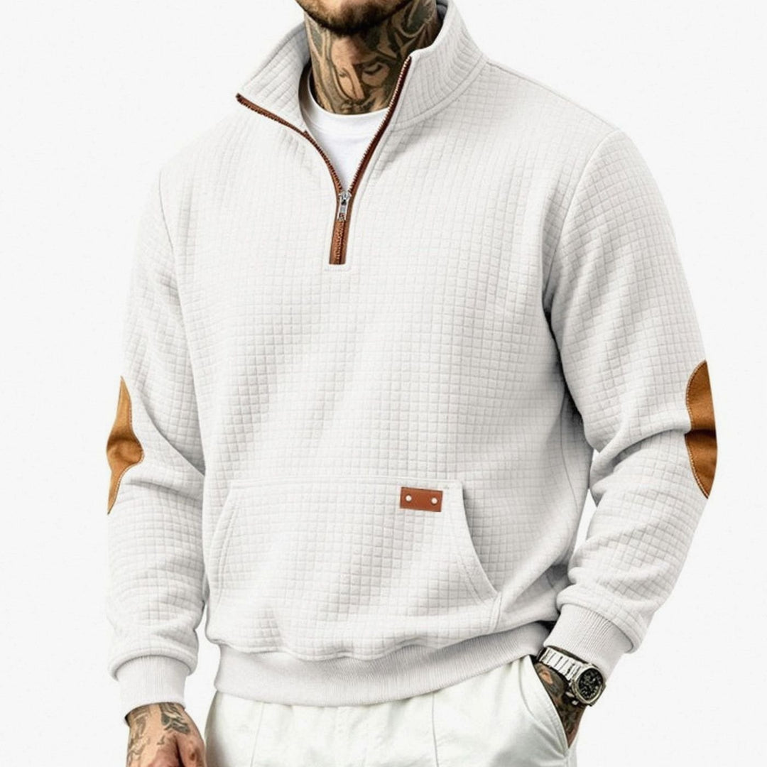 Men's Quarter-Zip Waffle-Knit Fleece Pullover Sweatshirt, Light Gray