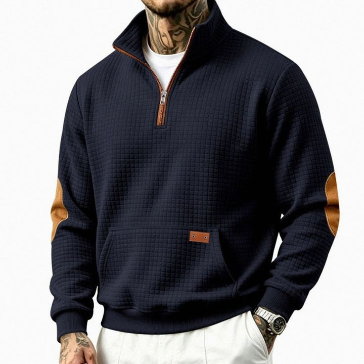 Men's Quarter-Zip Waffle-Knit Fleece Pullover Sweatshirt, Light Gray