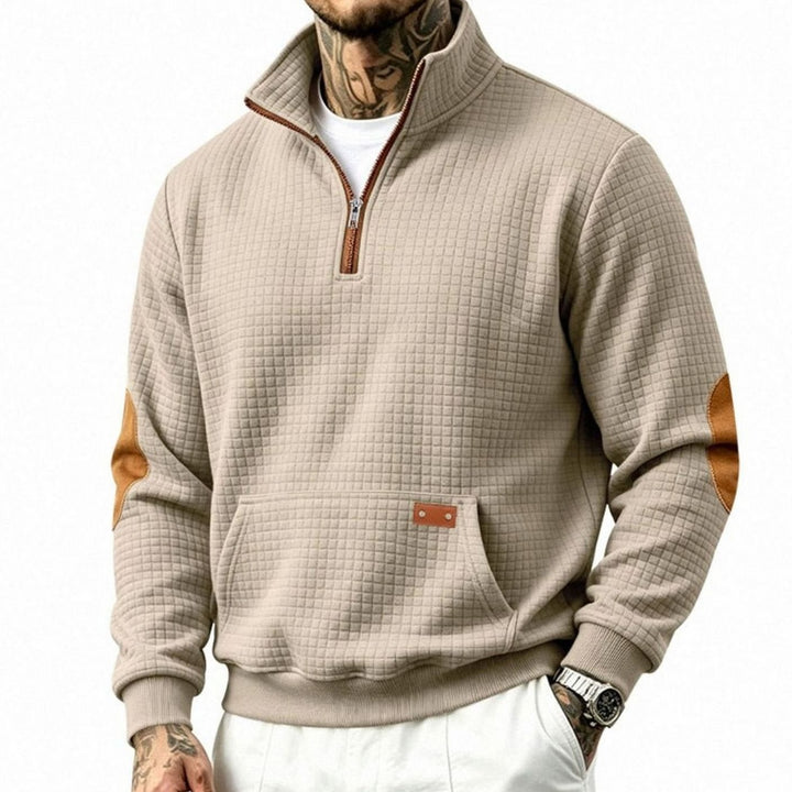 Men's Quarter-Zip Waffle-Knit Fleece Pullover Sweatshirt, Light Gray