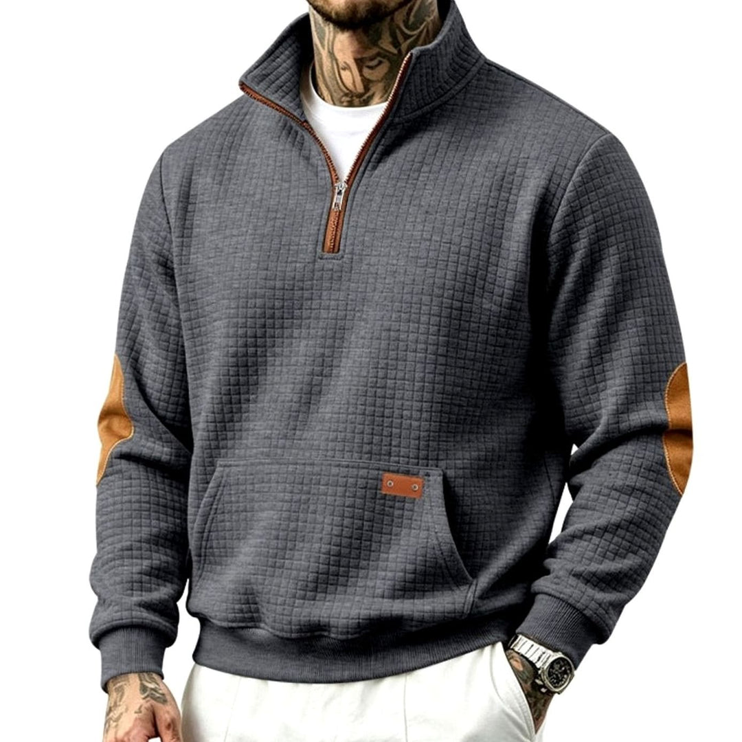 Men's Quarter-Zip Waffle-Knit Fleece Pullover Sweatshirt, Light Gray