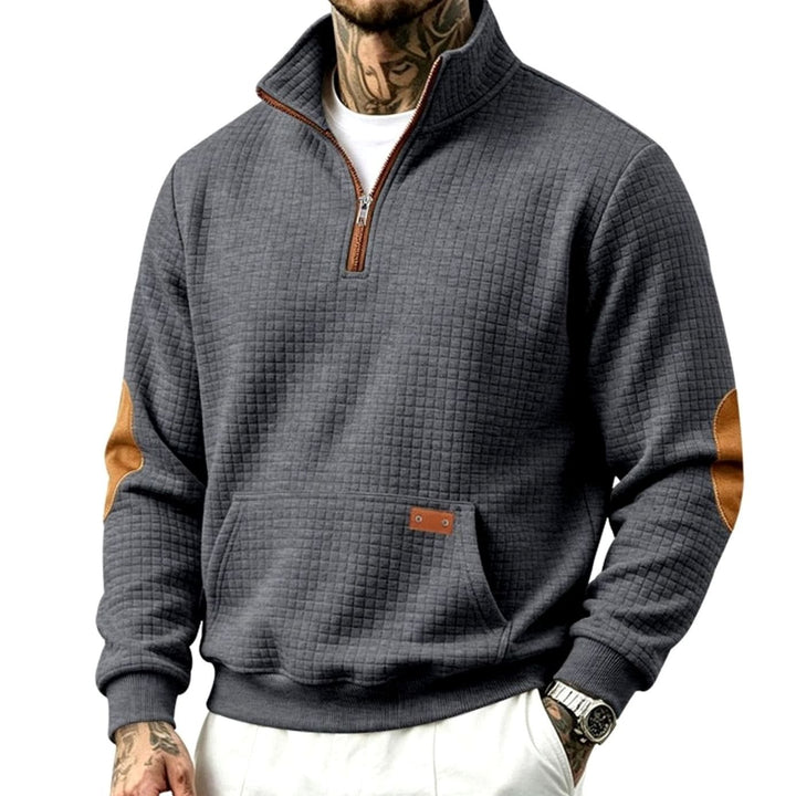 Men's Quarter-Zip Waffle-Knit Fleece Pullover Sweatshirt, Light Gray