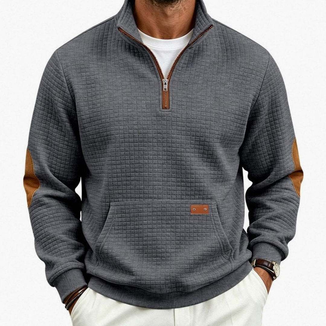 Men's Quarter-Zip Waffle-Knit Fleece Pullover Sweatshirt, Light Gray - Dark Gray