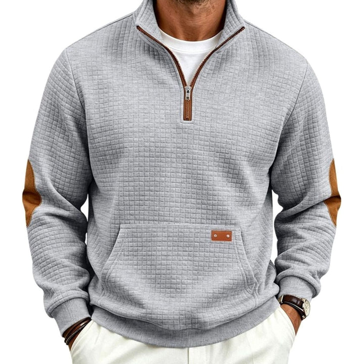 Men's Quarter-Zip Waffle-Knit Fleece Pullover Sweatshirt, Light Gray - Light Gray