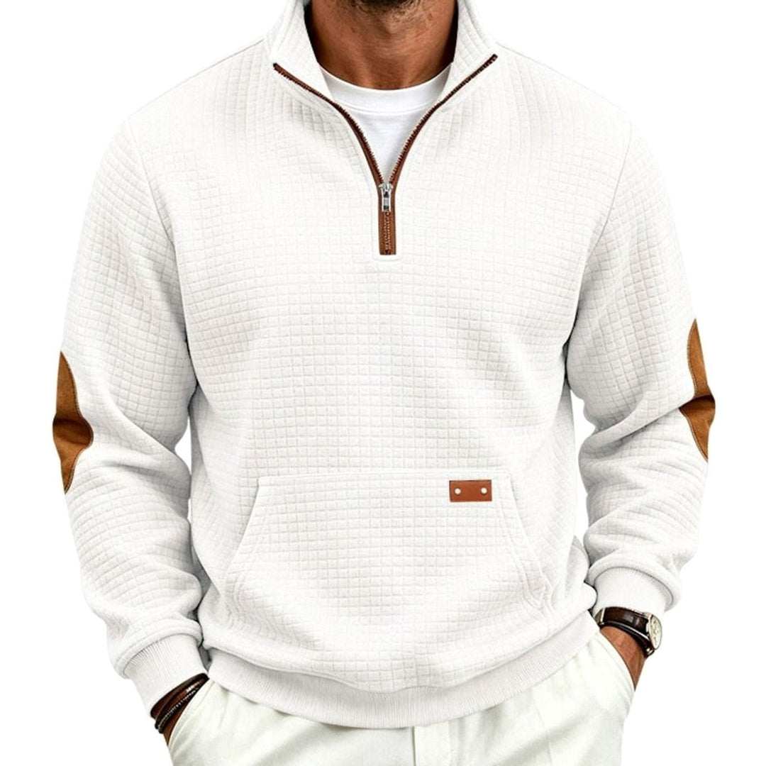 Men's Quarter-Zip Waffle-Knit Fleece Pullover Sweatshirt, Light Gray - White