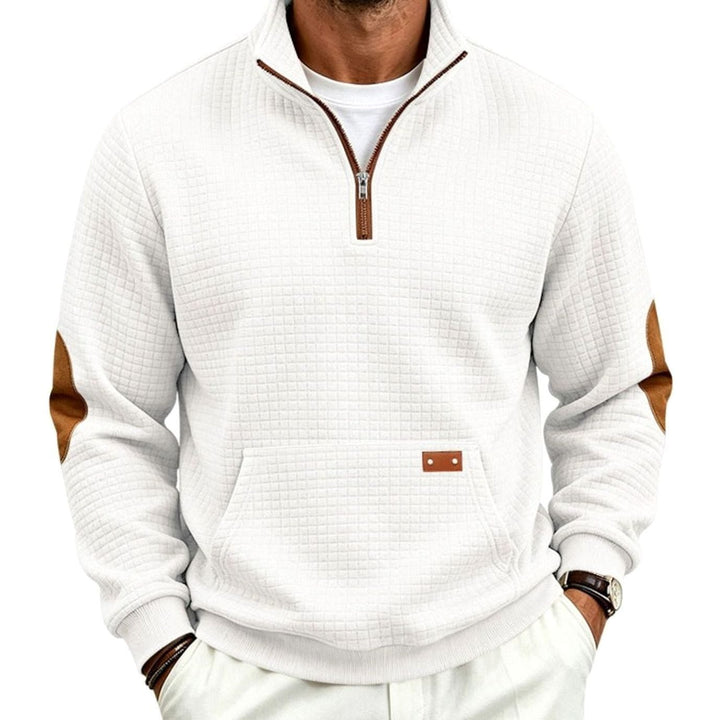 Men's Quarter-Zip Waffle-Knit Fleece Pullover Sweatshirt, Light Gray - White