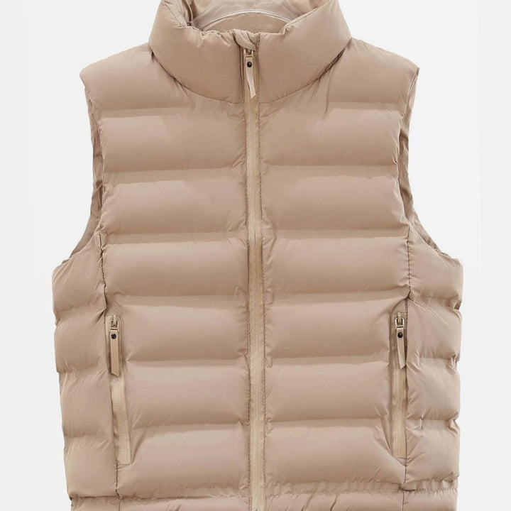Men's Quilted Down Puffer Vest Stand-Collar Wind-Repellent Gilet - Khaki