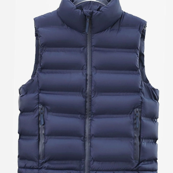 Men's Quilted Down Puffer Vest Stand-Collar Wind-Repellent Gilet - Blue