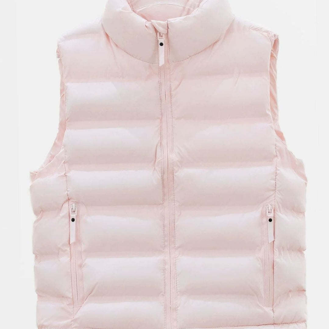Men's Quilted Down Puffer Vest Stand-Collar Wind-Repellent Gilet - Pink