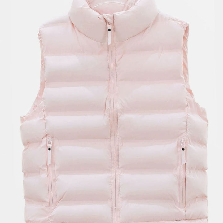 Men's Quilted Down Puffer Vest Stand-Collar Wind-Repellent Gilet - Pink
