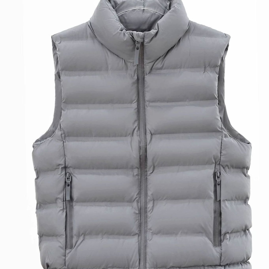 Men's Quilted Down Puffer Vest Stand-Collar Wind-Repellent Gilet - Gray